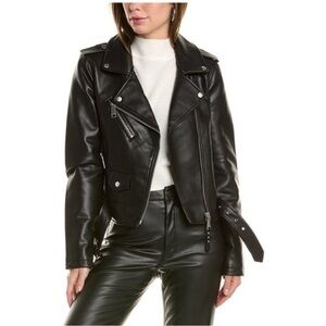 Rebecca Minkoff Faux Leather Moto Jacket XL Black Biker Style Vegan